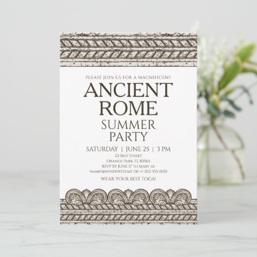 Roman Toga Party Invitation avec éléments en pierr (Debout devant)