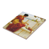 Roman Vrouw die met haar Favoriete Kat speelt Tegeltje (Zijkant)