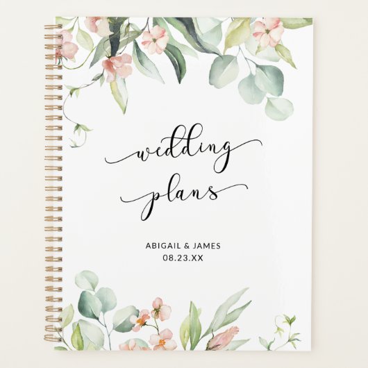 Romance Blush Elegant Floral Greenery Wedding Planner (Voorkant)