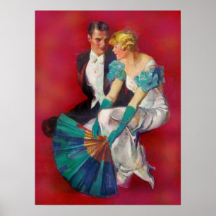 Romance Couple in Evening Dress met Fan Poster
