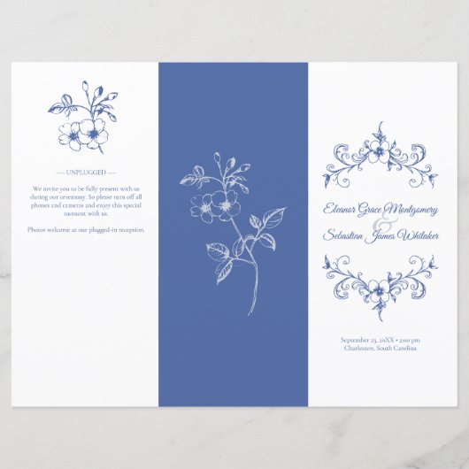  Romance Dusty Blue Wedding Trifold Programma (Voorkant)