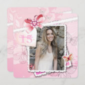 Romance et papillons Photo Invitation (Devant / Derrière)