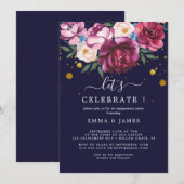 Romance Floral | Invitation grise "Célébrons" (Devant / Derrière)