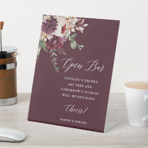 Romance Floral Wedding Open Bar in het najaar Reclamebord Met Voetstuk