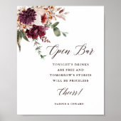 Romance Floral Wedding Open Bar Poster (Voorkant)