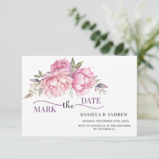Romance Fluistert Roze Pioenroos Save The Date (Staand voorkant)