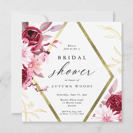Romance Gold Lijst Floral Wedding Invitation Kaart (Voorkant)