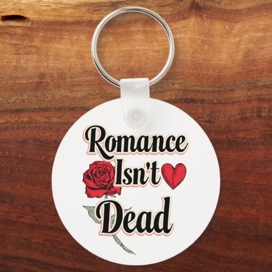 "Romance Isn't Dead" with Red Rose and Heart Sleutelhanger (Voorkant)