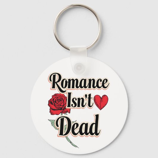 "Romance Isn't Dead" with Red Rose and Heart Sleutelhanger (Achterkant)