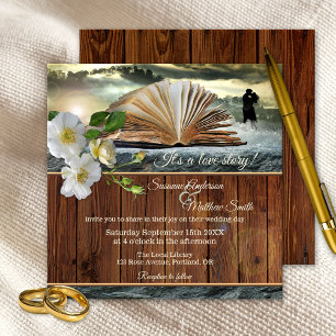Romance Love Story Library Book Wedding Kaart