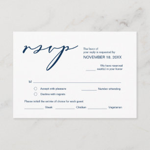 Romance, Navy Blue Calligraphy ,Wedding RSVP Informatiekaartje