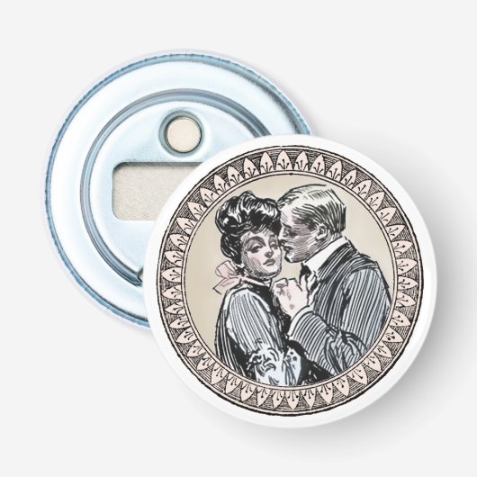  Romance paar: Antiek Rozen Girly Love Button Flesopener (Voorkant)