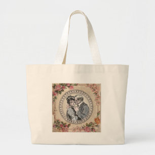 Romance paar: Antiek Rozen Girly Love Grote Tote Bag