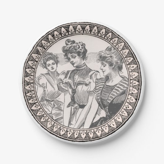  Romance paar: Antiek Rozen Girly Love Papieren Bordje (Voorkant)