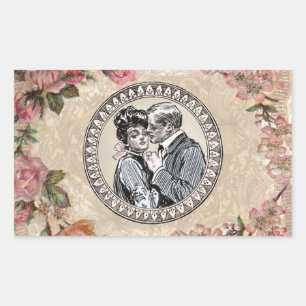  Romance paar: Antiek Rozen Girly Love Rechthoekige Sticker