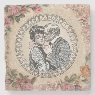 Romance paar: Antiek Rozen Girly Love Stenen Onderzetter