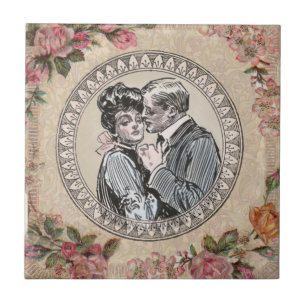 Romance paar: Antiek Rozen Girly Love Tegeltje