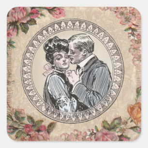  Romance paar: Antiek Rozen Girly Love Vierkante Sticker