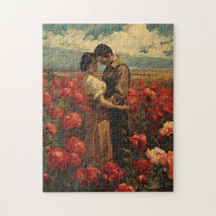 Romance: Paar in Red Peony Field Legpuzzel