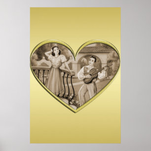 Romance paar, man en vrouw, goud Poster
