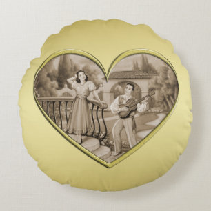 Romance paar, man en vrouw, goud Rond Kussen