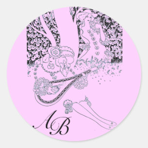 ROMANCE / ROMANTISCHE GELIEFDE ZWARTE LILAC MONOGR RONDE STICKER