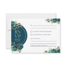 Romance RSVP turquoise bloemen met gouden accenten
