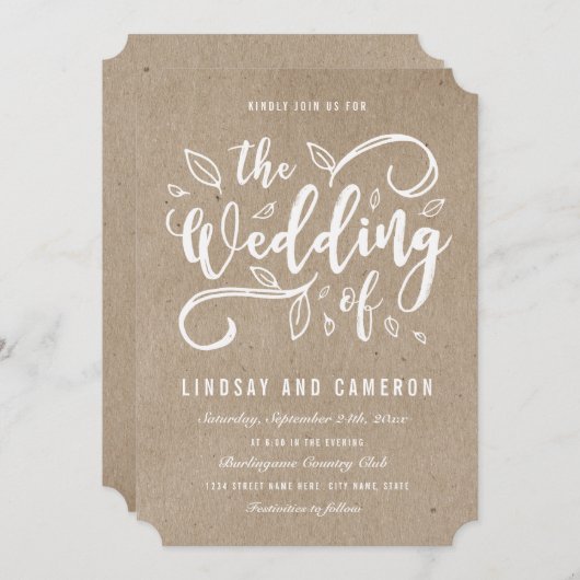 Romance rustique | Faux Kraft Invitation au mariag (Devant / Derrière)