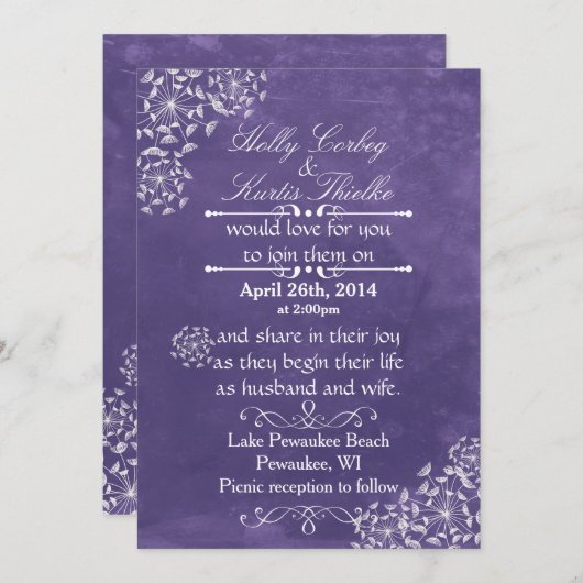 Romance rustique Purple Mariage Invitations (Devant / Derrière)