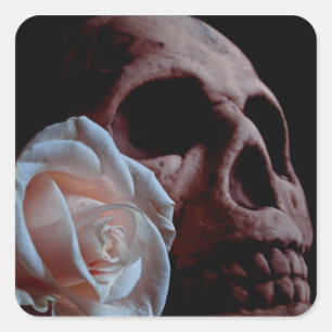 Romance - Schedel en perzik Roos Vierkante Sticker