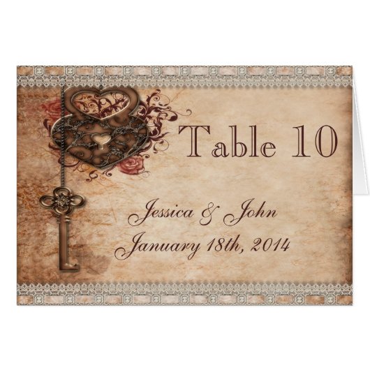  Romance Sleutel & Harten Trouwtafel Nummer (Voorkant Horizontaal)