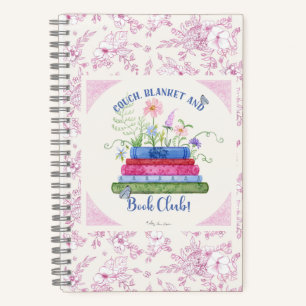 Romance Stack of Books Club Waterverf Roze Bloemen Notitieboek
