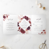Romance Waterverf Floral Wedding Drieluik Uitnodiging (Binnen)