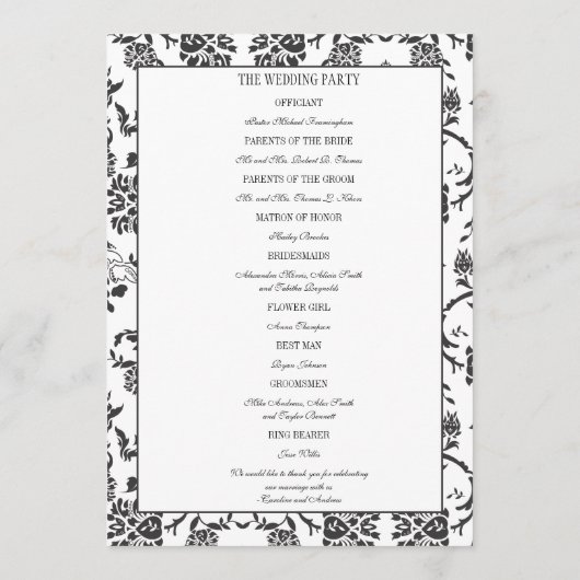 Romance Wedding Programma (Achterkant)