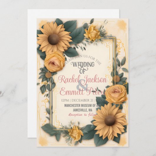 Romance Zonnebloem Weddenschap Gele rozenbladeren Kaart (Voorkant / Achterkant)