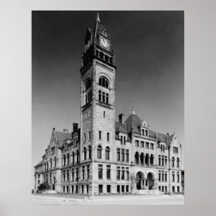 Romanesque City Hall Building Poster