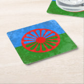 Romani vlag vierkante kartonnen onderzetter (Schuin)