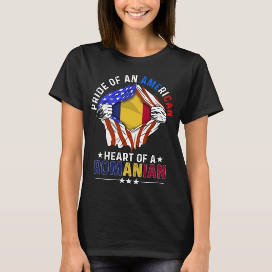 Romanian American Foreign Romania Flag T-shirt (Voorkant)