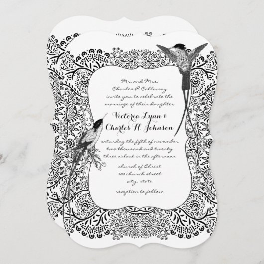 Romanitc Hummingbird Black en White Pattern Kaart (Voorkant / Achterkant)