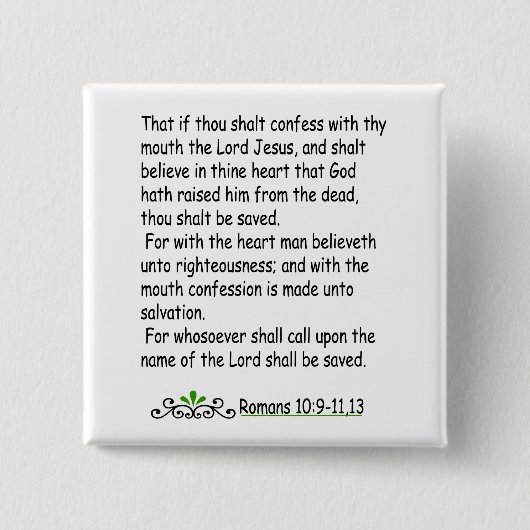 Romans 10: 9-11,13-toets vierkante button 5,1 cm (Voorkant)