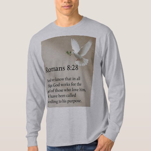 Romans 8:28 Bible Verse Mens Long Sleeve Tee Shirt (Voorkant)