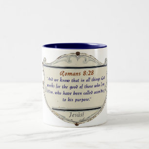 Romans 8:28 Schild Christelijke Koffiemok Tweekleurige Koffiemok