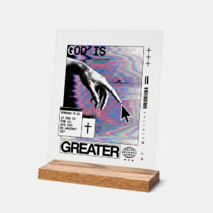 Romans 8:31 Cyberpunk Main de Dieu Glitch Art