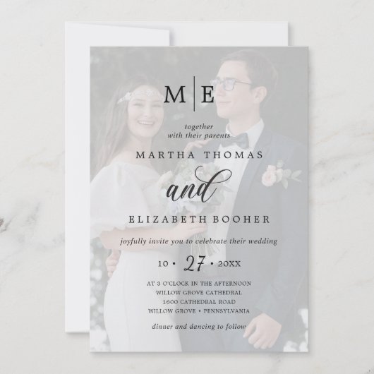 Romantic 2 Fotooverlay Chic Calligraphy Wedding Kaart (Voorkant)
