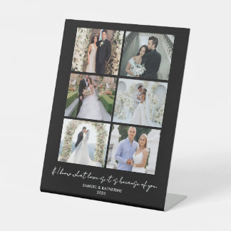 Romantic 6 Photo Collage Valentine’s Day Black Reclamebord Met Voetstuk