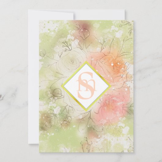 *~ Romantic Abstract AR26 QR + RSVP Floral Kaart (Voorkant)