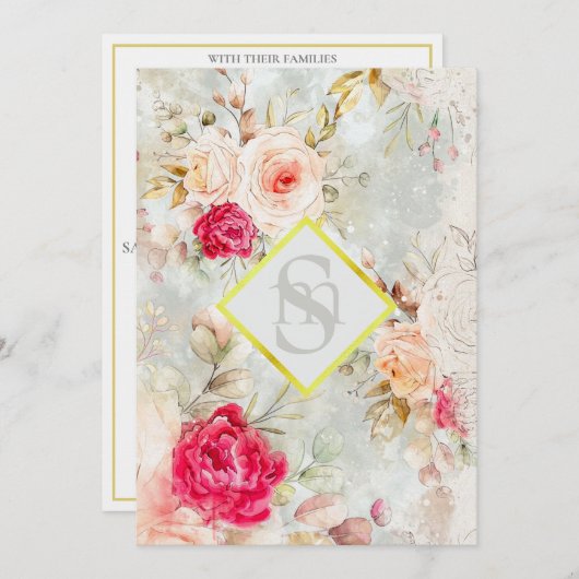 *~ Romantic AR26 QR RSVP Floral Wedding I Kaart (Voorkant / Achterkant)