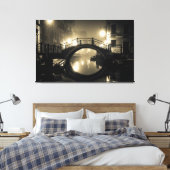 Romantic Arched Bridge Foggy Reflected Twilight Canvas Afdruk (Insitu (Slaapkamer))
