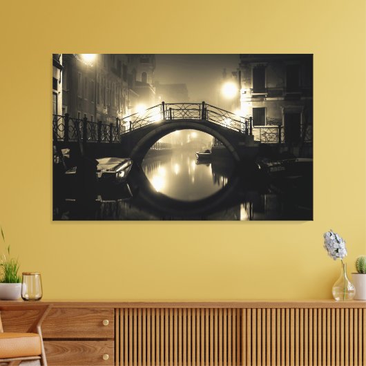 Romantic Arched Bridge Foggy Reflected Twilight Canvas Afdruk (Insitu (Woonkamer))