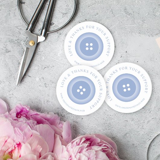 Romantic Baby Blue Button Love & Thank Ronde Sticker